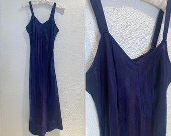 FREE USA SHIPPING!! Vintage 1950/'s Loomcraft Navy Blue Acetate Petticoat Ruffle Hem Full Slip 32