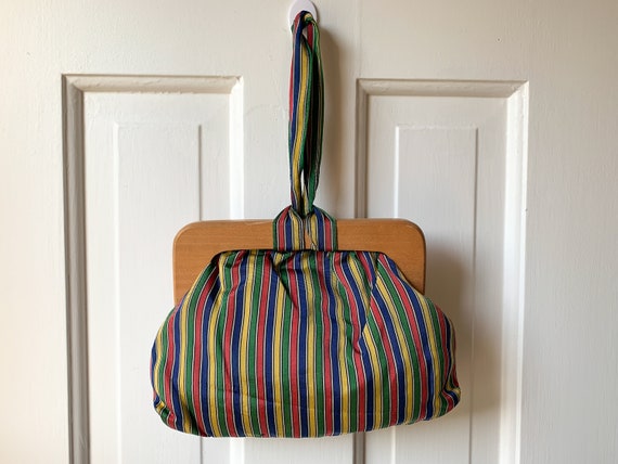Vintage 1940s muted rainbow stripe wristlet handba