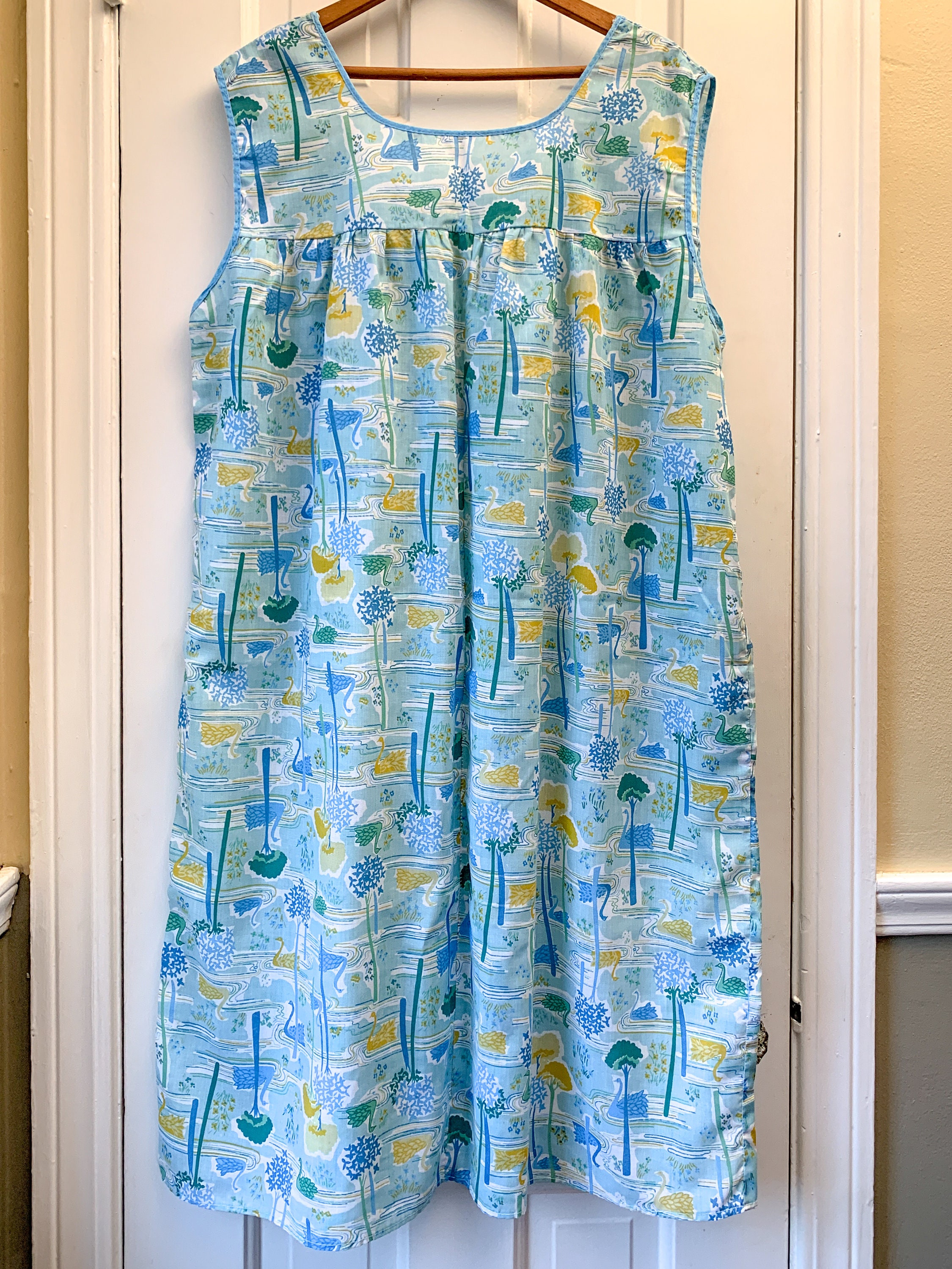 Vintage lot of 2 cotton house dresses, grandma smock dress