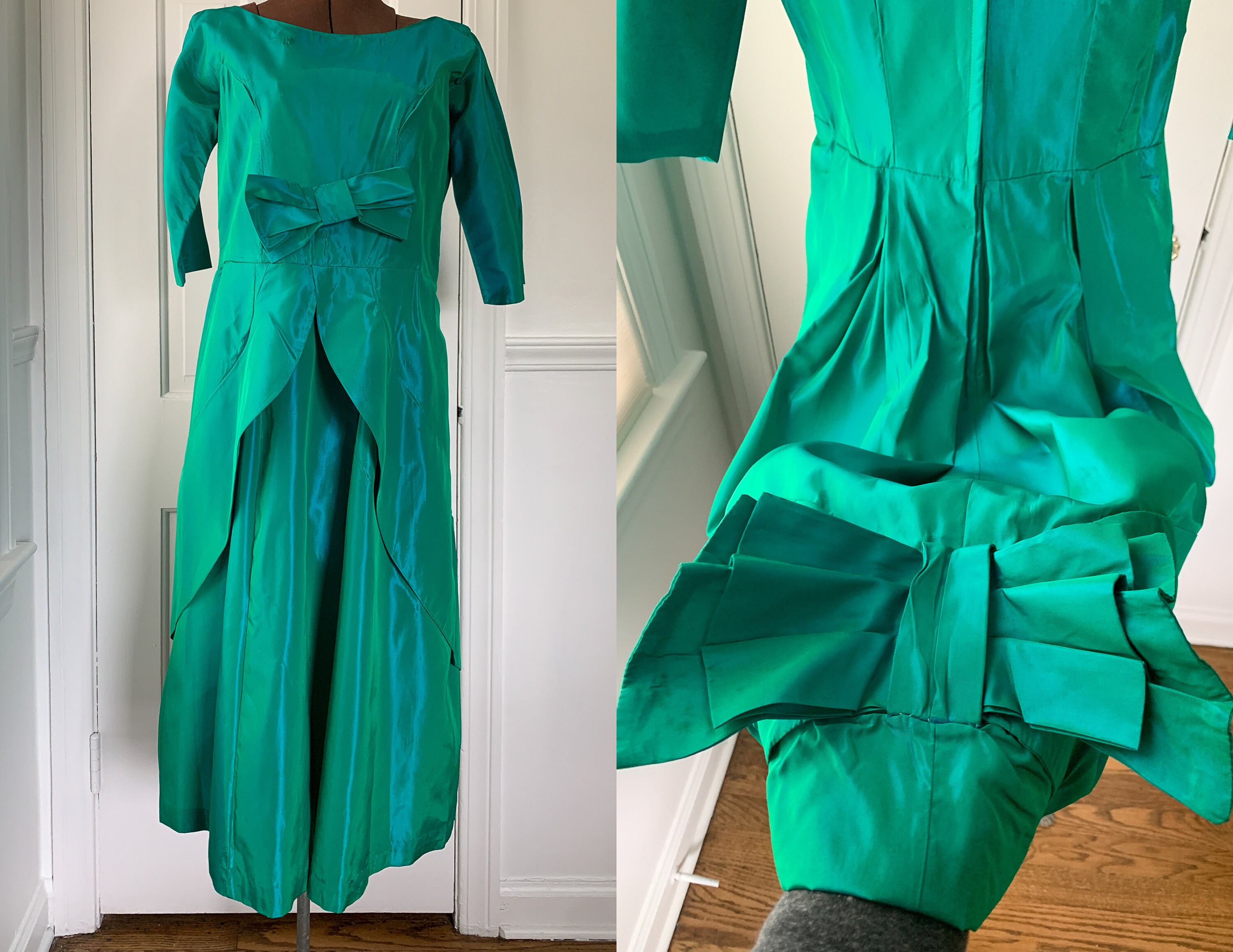 emerald green taffeta dress