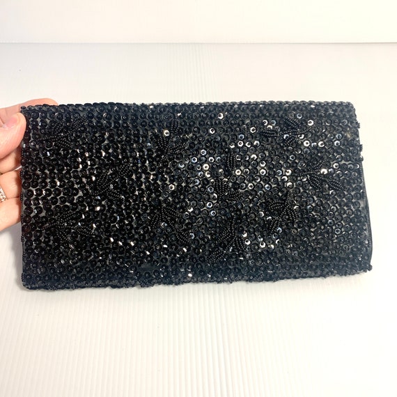 Vintage 70s/80s black beaded & sequined evening c… - image 2