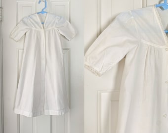 Vintage cotton minimalist baptismal baby dress with lace trim | antique christening dress | vintage white baby dress