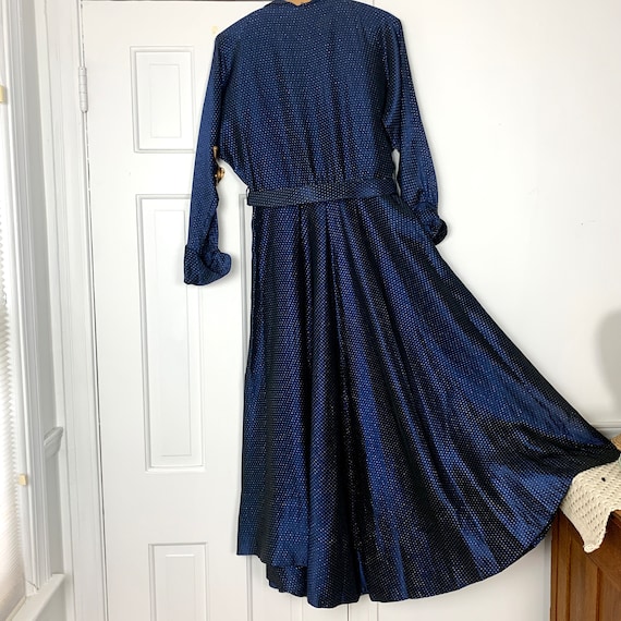Vintage 40s navy blue floor-length dress with met… - image 2