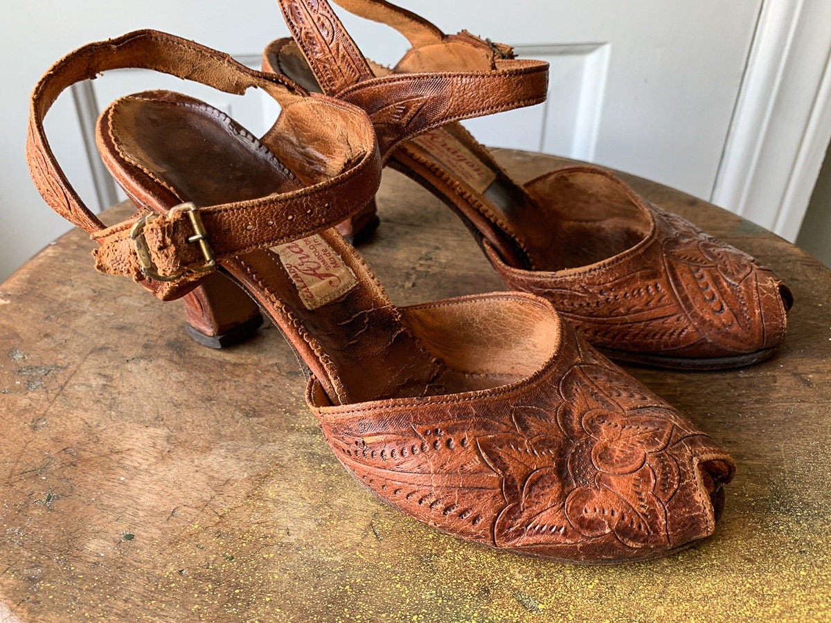 mexican tooled leather sandals