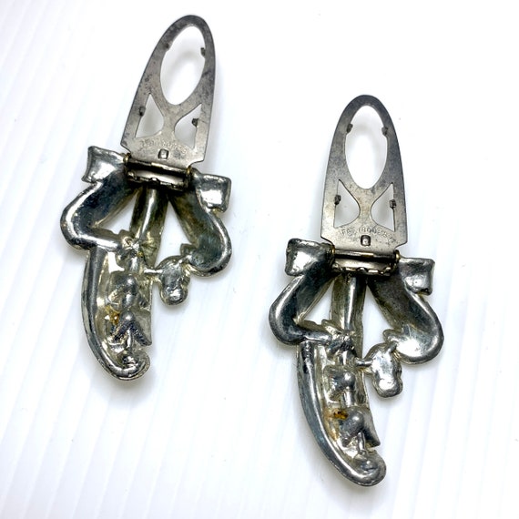 Vintage 1940s pair of silver tone rhinestone dres… - image 6