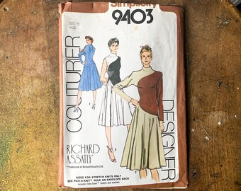 Vintage 1980 Simplicity sewing pattern for Richard Assatly knit misses dress with mock turtle neck 9403 | Couturier Designer | Size 12