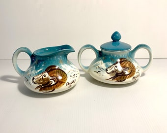 Vintage Sascha Brastoff ram sugar and creamer set