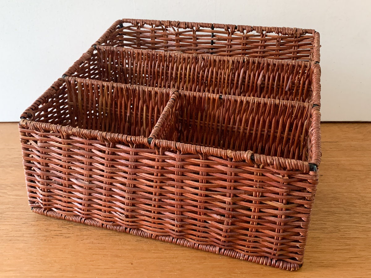 Vintage Wicker Desk Organizer Or Mail Sorter Boho Organization