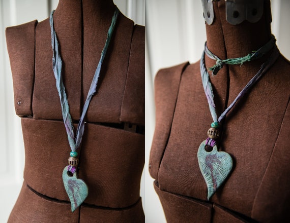 Artisan-made necklace with pottery medallions, af… - image 2
