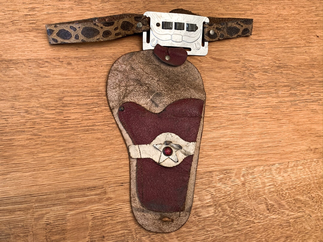 Vintage 1950s Red Leather Toy Gun Holster, Cowboy Gun Holster, Western