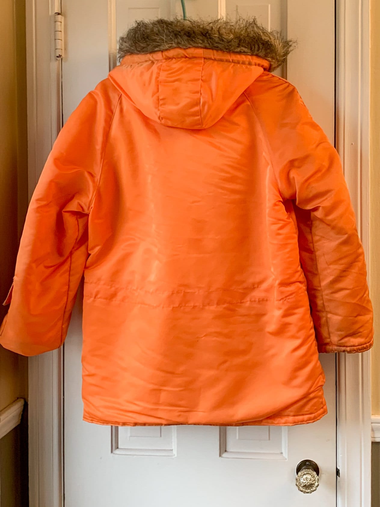 Vintage 1970s orange parka with faux fur trimmed hood | mod winter