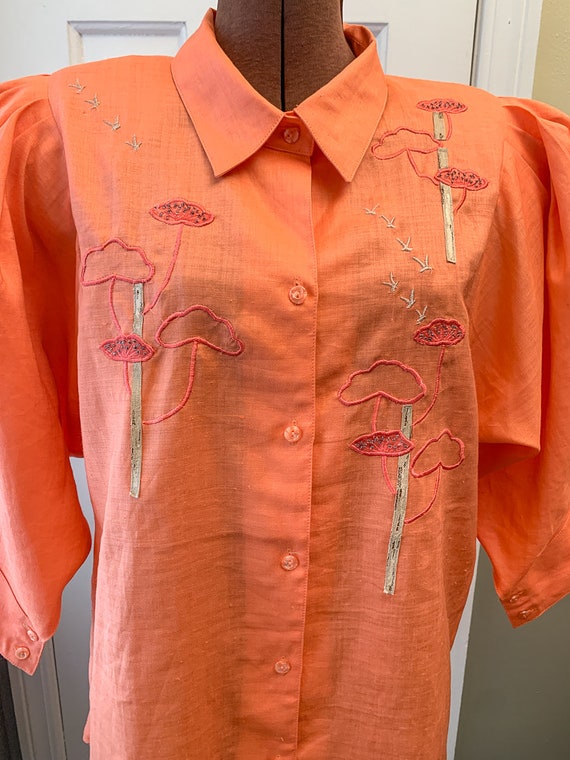 Vintage 80s orange sherbet linen cropped jacket size medium M chest 44 Made in Russia