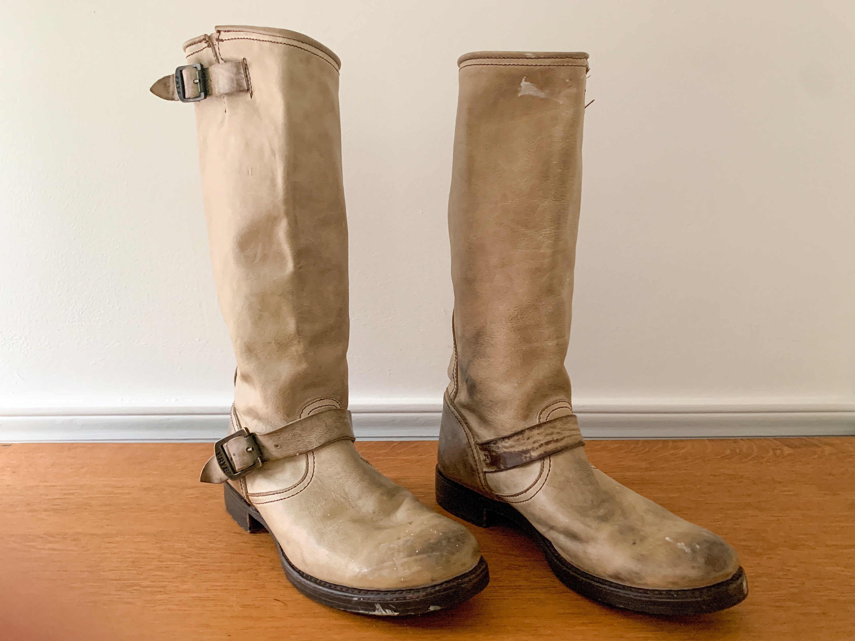 distressed moto boots