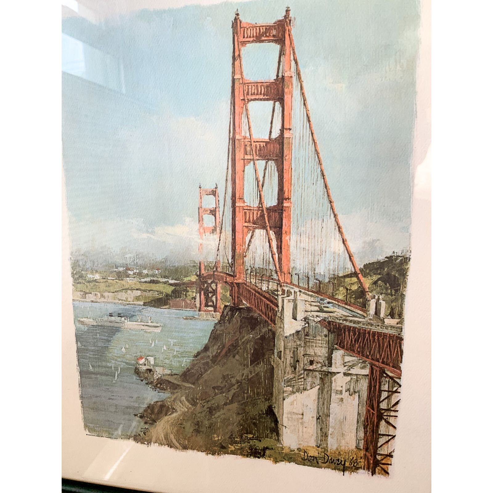Vintage 1960s Don Davey Golden Gate Bridge framed print