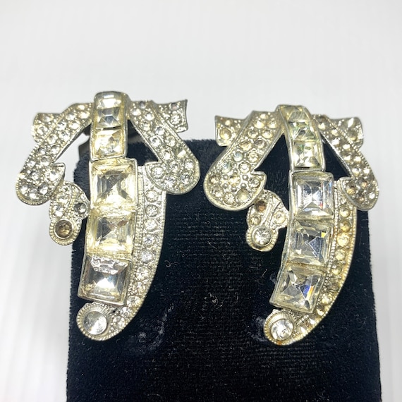 Vintage 1940s pair of silver tone rhinestone dres… - image 1