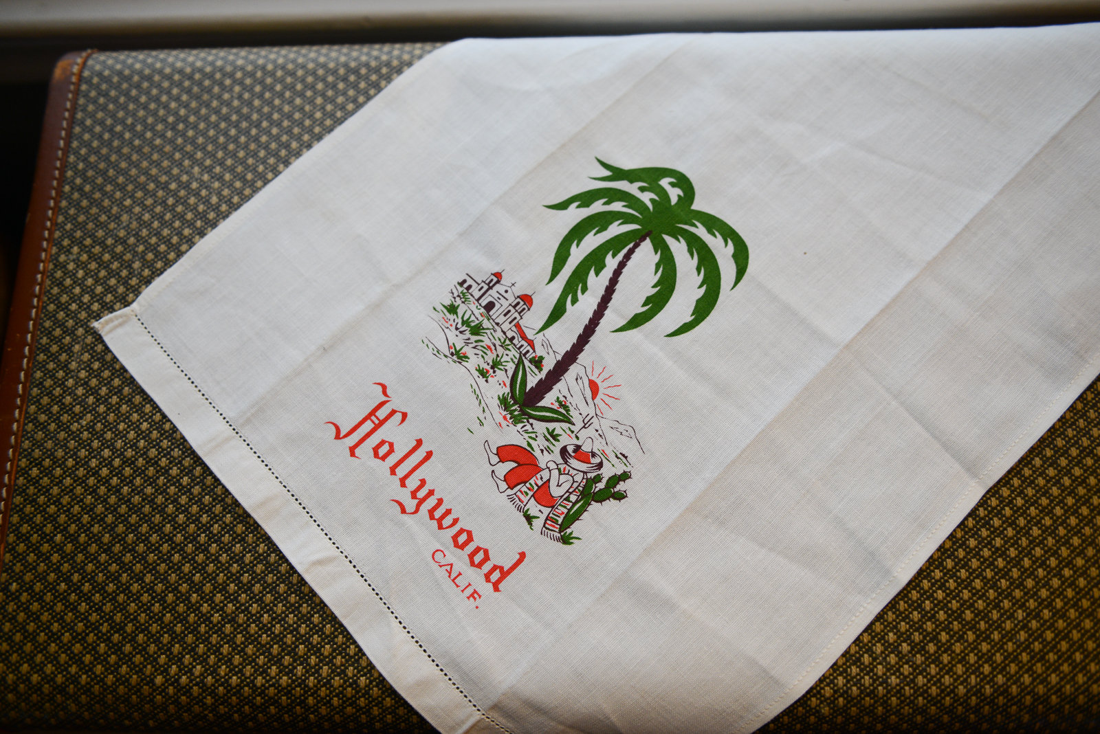 Vintage 1950s Hollywood California Cotton Souvenir Dish Towel Or