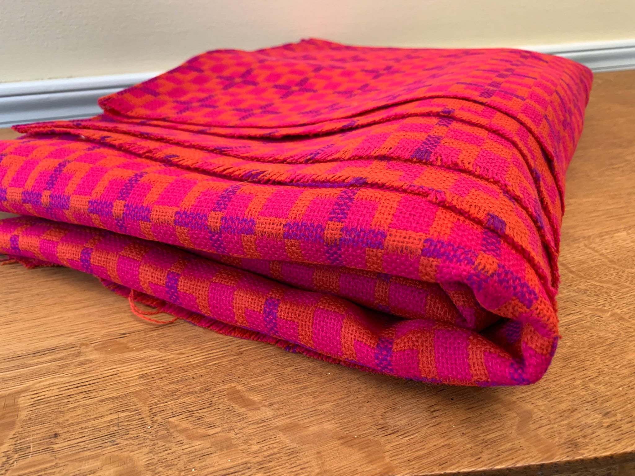 Vintage mod woven upholstery fabric in pink, orange and purple ...