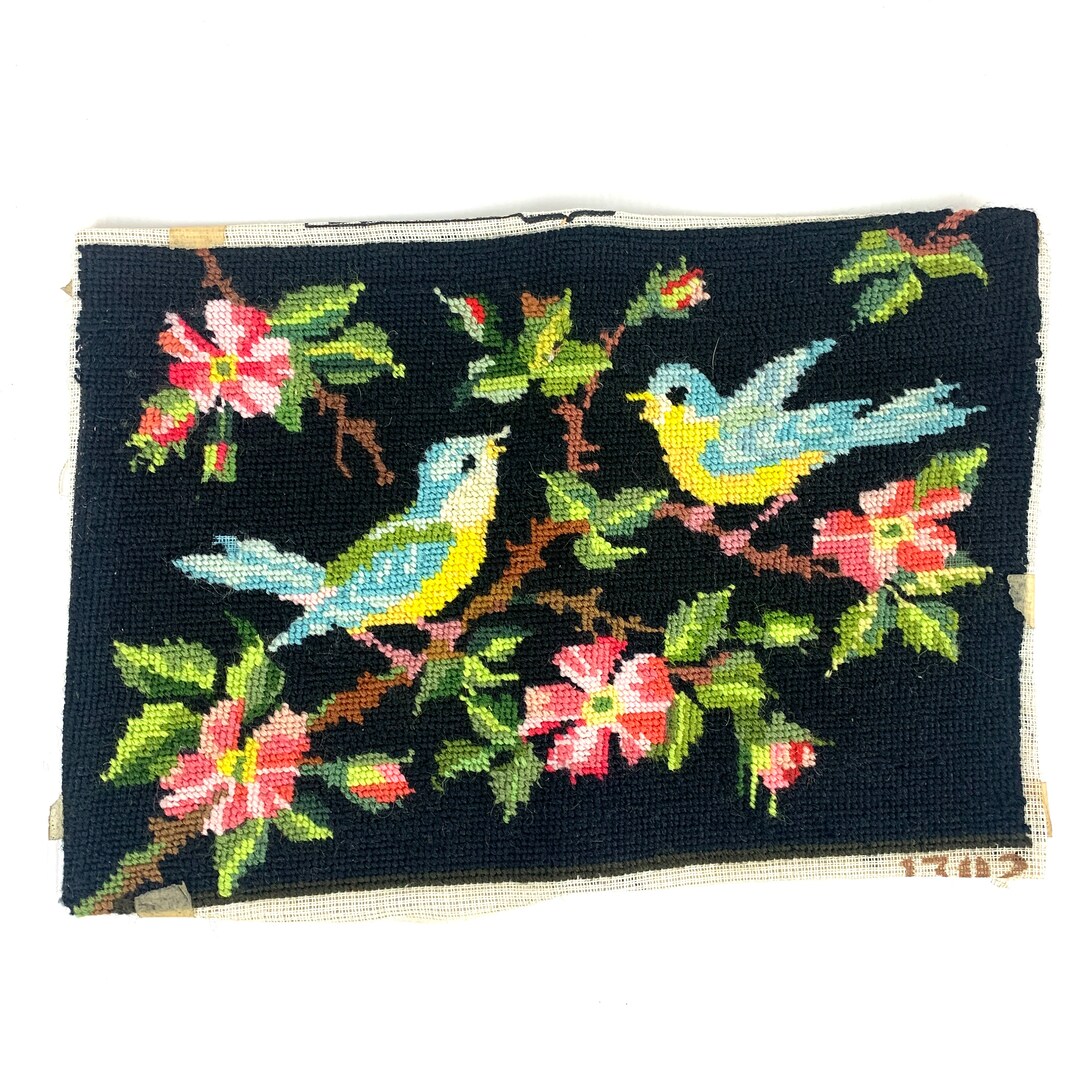 Vintage Blue Bird Needlepoint Embroidery Remnant Unfinished Etsy