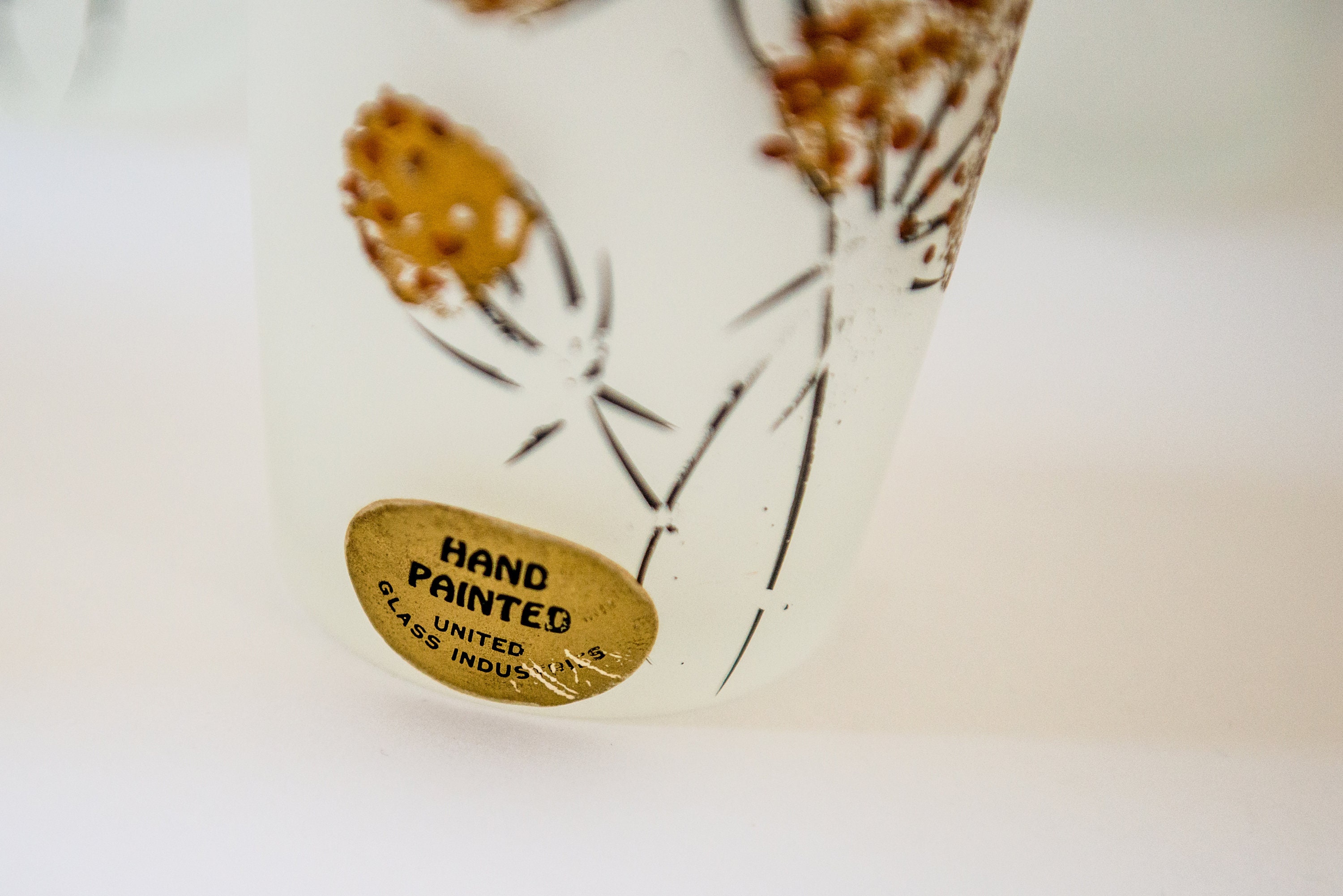 Vintage 6pc hand painted frosted tumbler glasses United Glass | Etsy