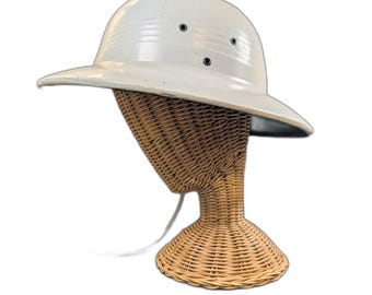 Vintage Mid-Century White Pith Helmet Adjustable Size Medium