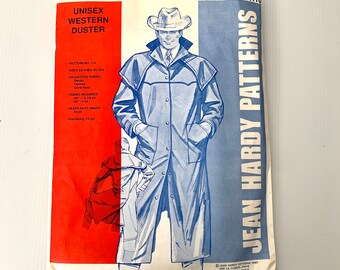 Vintage 1990s Unisex Western Duster sewing pattern, Jean Hardy Patterns No 110, multiple sizes