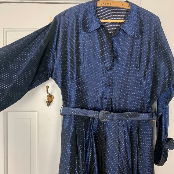 Vintage 40s navy blue floor-length dress with met… - image 4