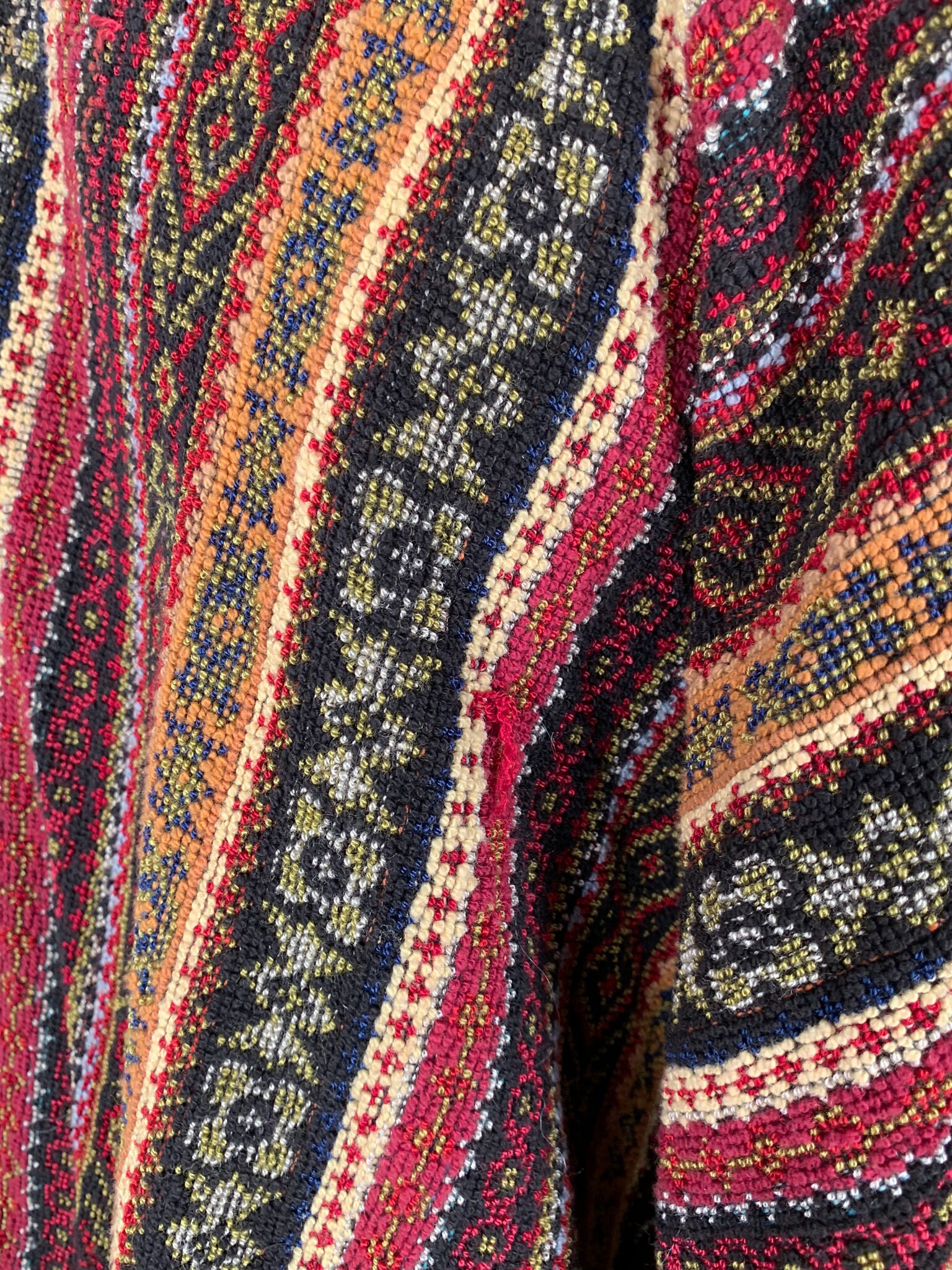 Vintage 1960s tapestry fringed poncho  boho poncho pullover  Mod 1960s fashion top  hippie 