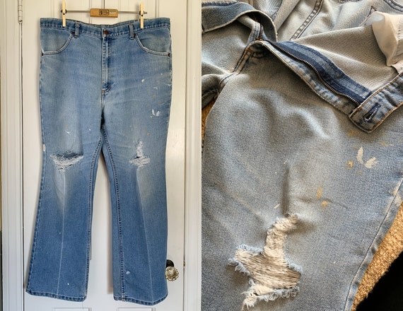 Vintage 1970s Authenticlly Distressed Denim Jeans With Frayed