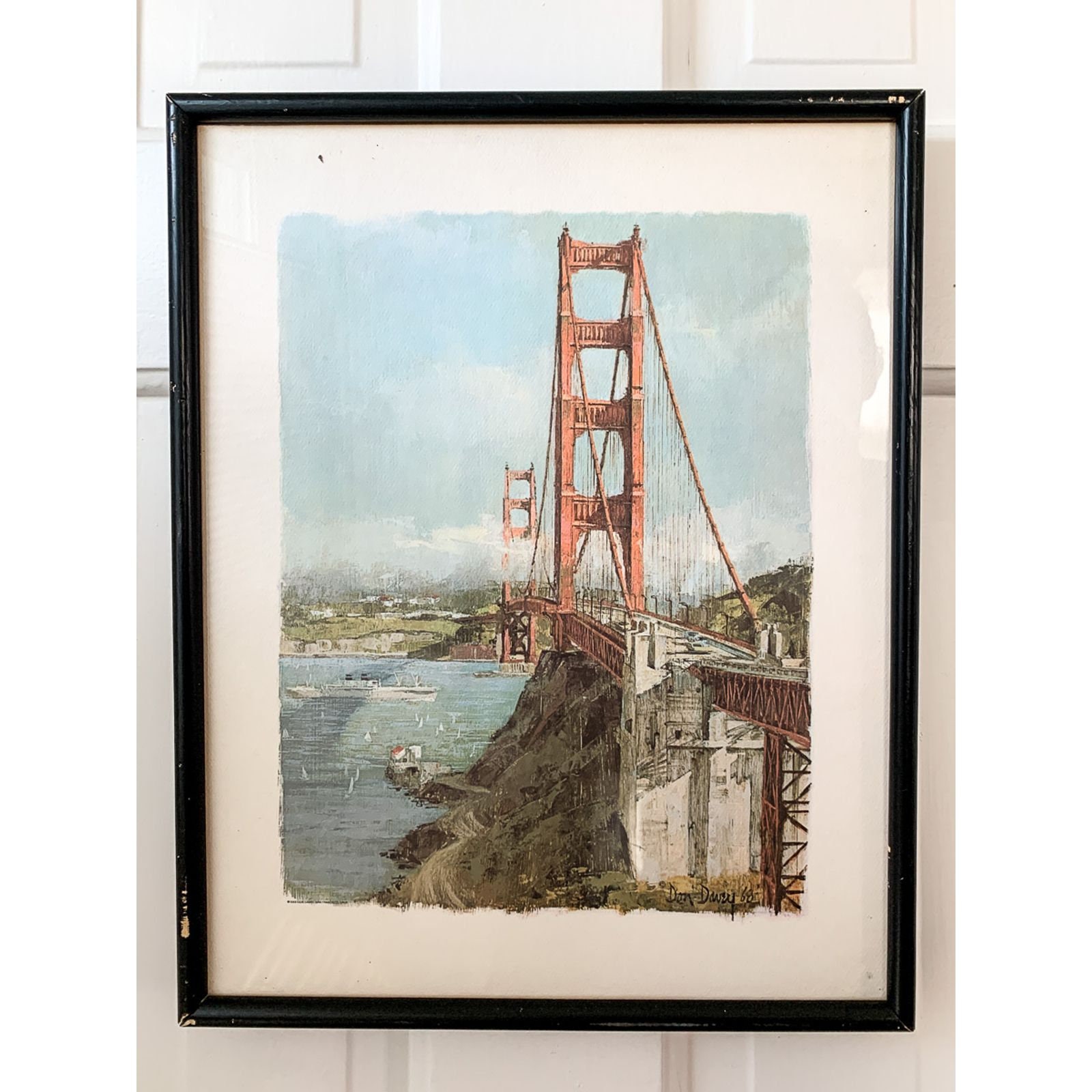 Vintage 1960s Don Davey Golden Gate Bridge framed print
