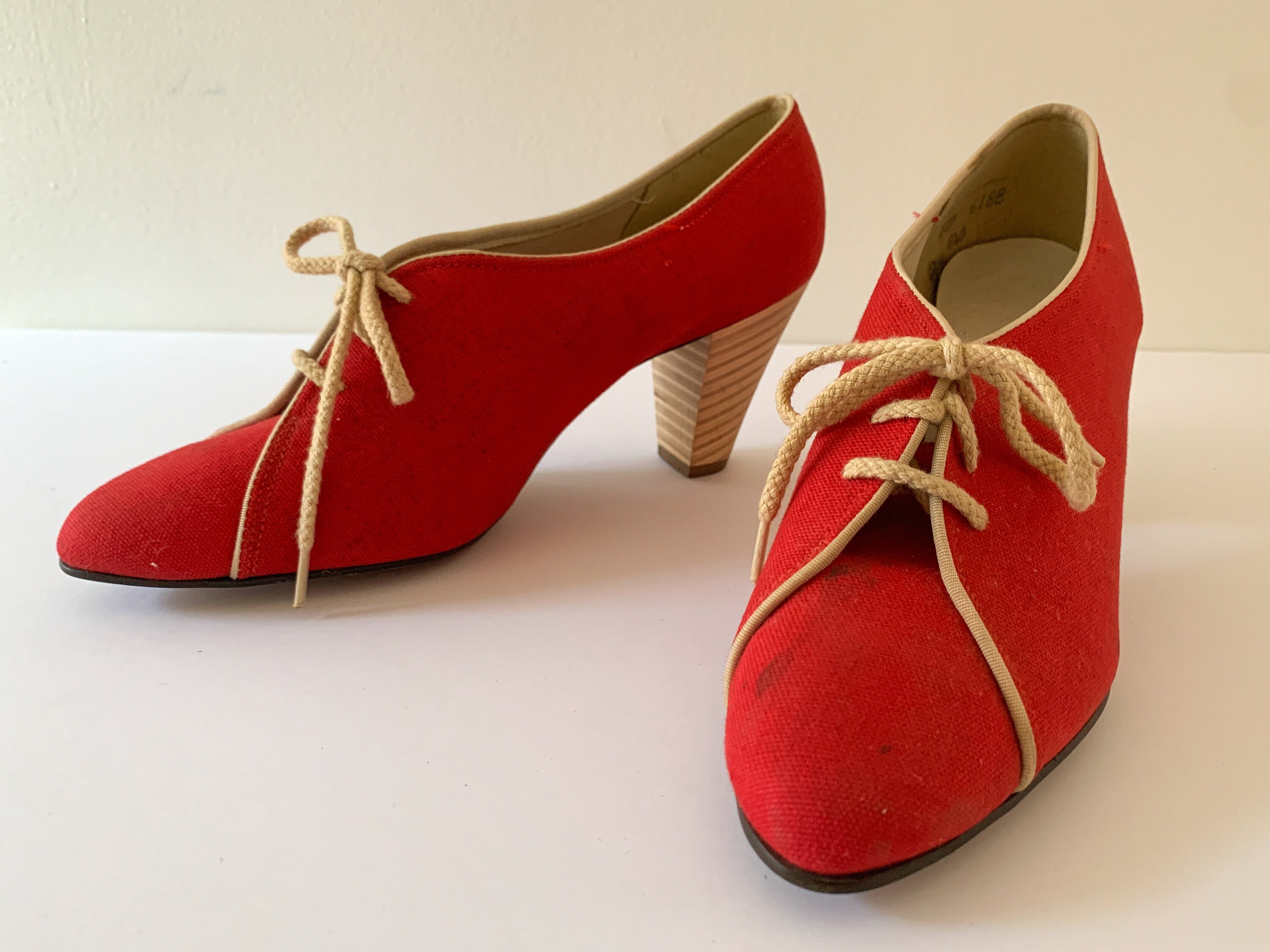 red canvas pumps