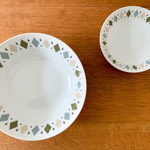 Vintage 1950s 2pc Norleans Mystic China Pattern 9&quot; & 6&quot; bowls, MCM dinnerware, atomic starburst china