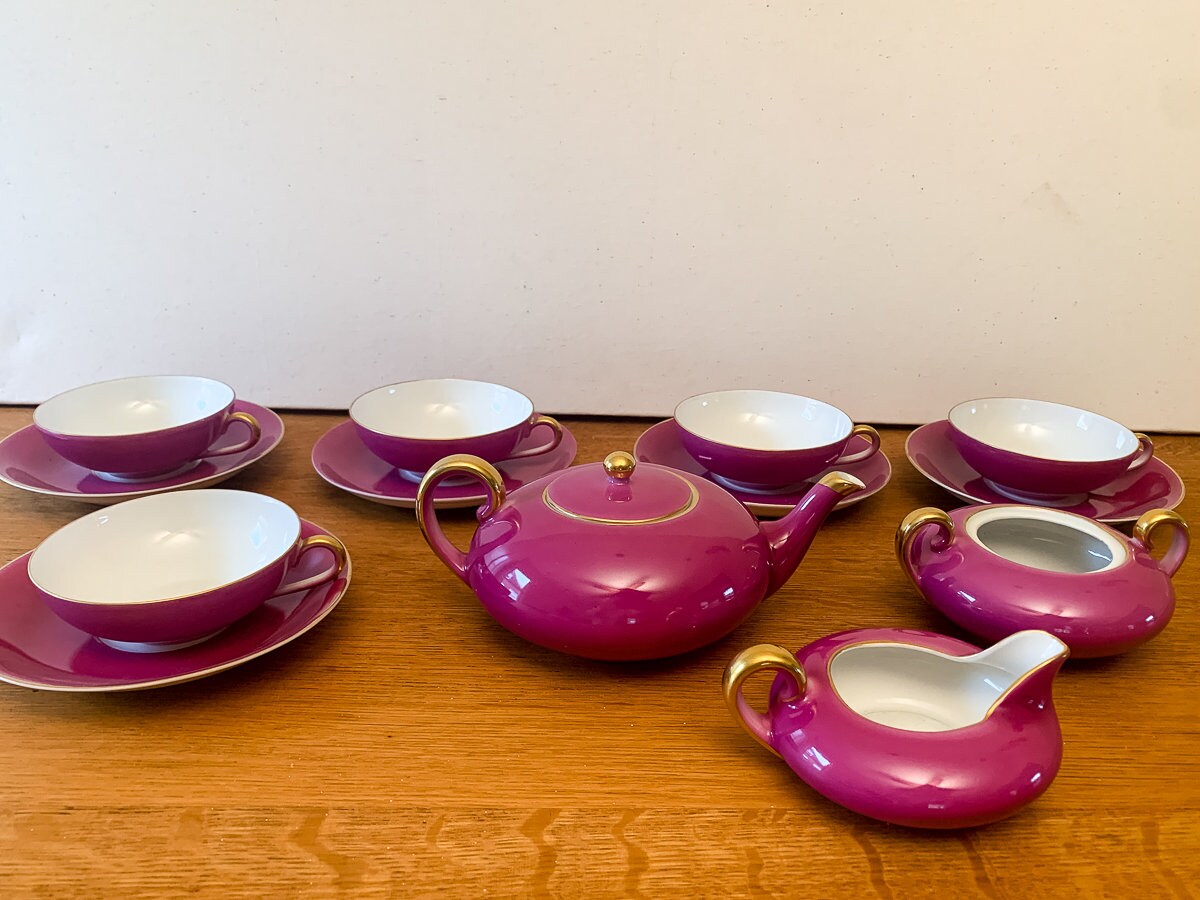 Vintage Porzellanfabrik Jaeger & Co pink tea set - 14 ...
