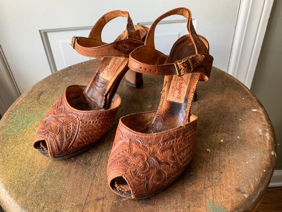 mexican tooled leather sandals