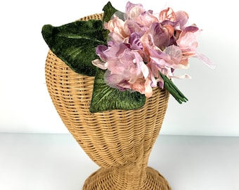 Vintage NOS pink Hydrangea mini bouquet silk stem, crafting floral, milliner flower, hair flower
