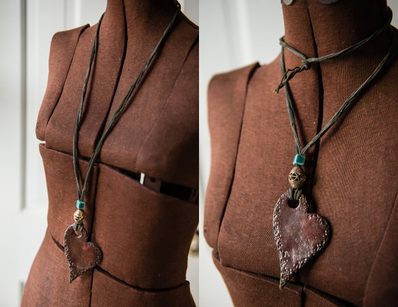 Artisan-made necklace with pottery medallions, af… - image 1