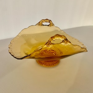 Vintage amber color basket-style glass bowl or candy dish