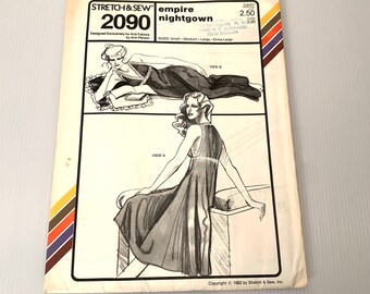 Vintage 1980s Empire Nightgown sewing pattern, Stretch & Sew 2090, nightie pattern, multiple sizes