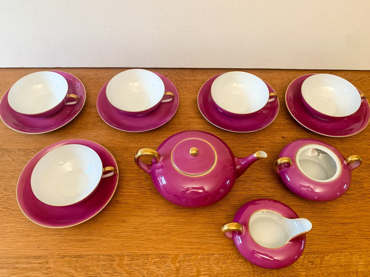 Vintage Porzellanfabrik Jaeger Co Pink Tea Set 14 Pieces German Tea Set Fine China Marked Bavaria