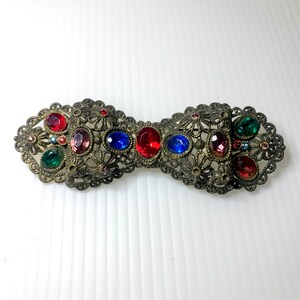 Vintage Antik Gold-Ton filigrane Strass Brosche, Bogennadel, Anstecknadel