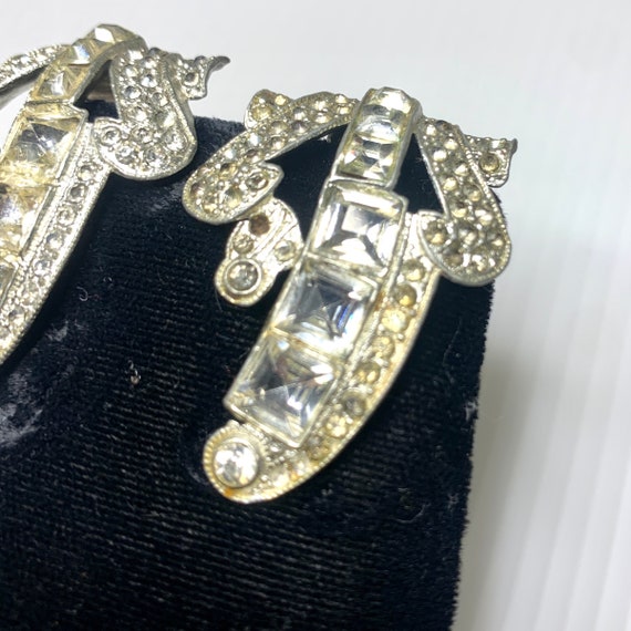 Vintage 1940s pair of silver tone rhinestone dres… - image 2