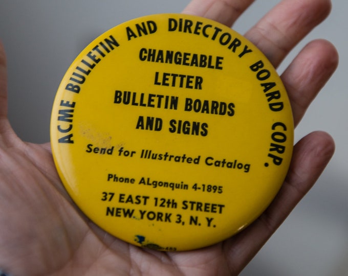 Vintage 1940s advertising give-away pocket mirror from Acme Bulletin & Directory Board Corp. New York NY