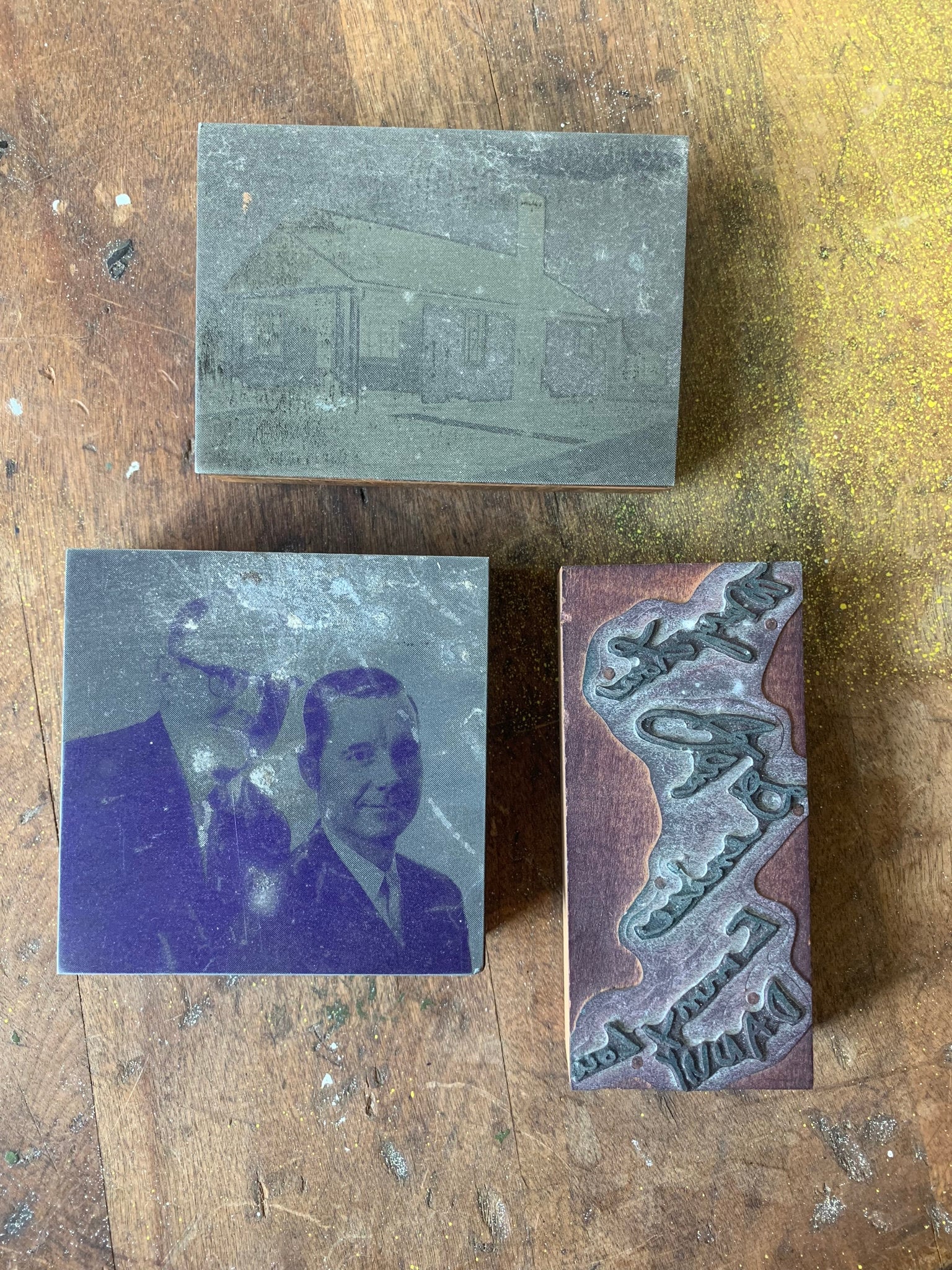 Vintage 1950s 3pc Newspaper Print Photo Block Used In Letterpress Printing Found Photography Advertising Photo