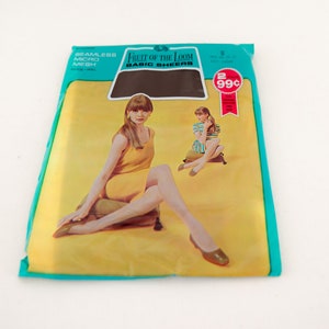 Vintage 60s Nylon Stockings, Cafe Brown Micro Mesh, Fits 9.5-10, NOS