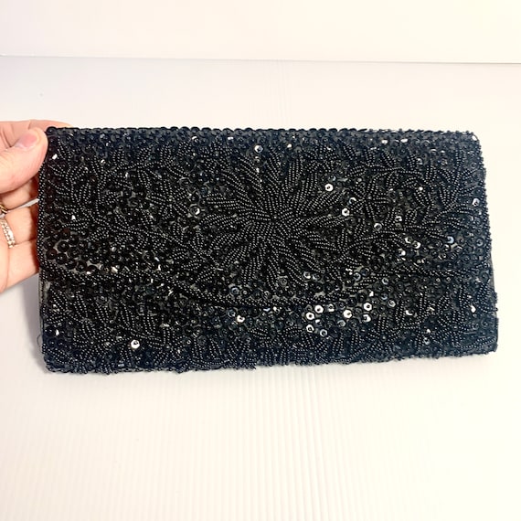 Vintage 70s/80s black beaded & sequined evening c… - image 1