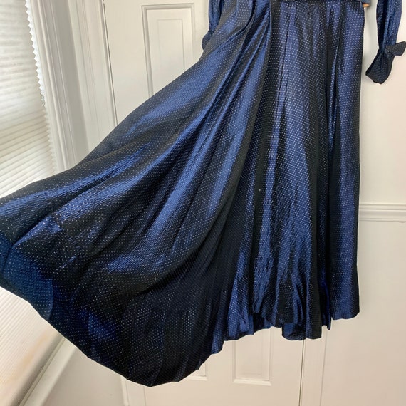 Vintage 40s navy blue floor-length dress with met… - image 3