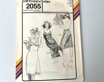 Vintage 1980s full slip sewing pattern, half slip sewing pattern, Stretch & Sew 2055, multiple sizes