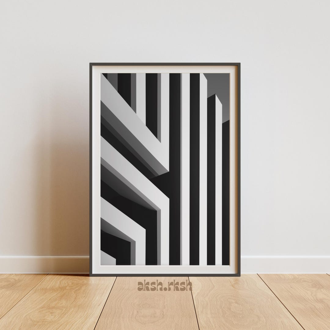 Black White Geometric Wall Art Printable, Modern Abstract Architectural ...