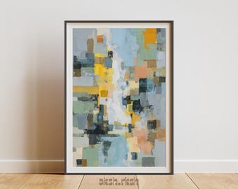 抽象的な幾何学模様のウォールアート（印刷可能）、モダンなミニマリストカラーブロックペインティング、現代的なニュートラルアート、デジタルダウンロードウォールデコレーション