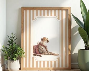 リーガルチータープリント、ストライプマキシマリストウォールアート（デジタルダウンロード）