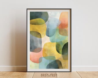 モダン抽象ウォールアート（印刷可能）、オーガニックシェイプのミニマリスト絵画、ニュートラルカラーブロックの現代アート、デジタルダウンロード